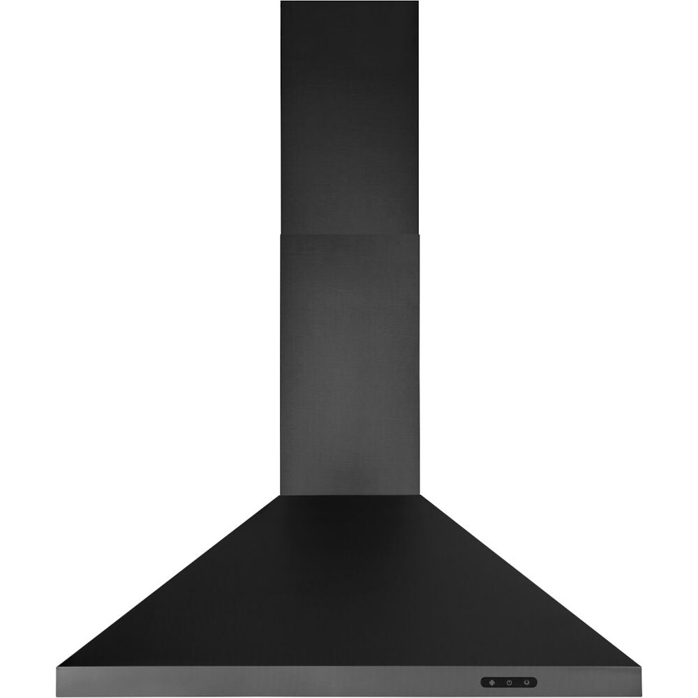 Black pyramidal chimney range hood with quiet operation and bright LED lighting for kitchen improvements collection