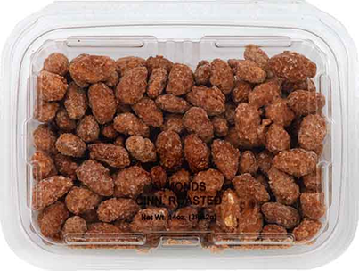 Clear plastic container filled with cinnamon roasted almonds from candy and food beverage collection under $50