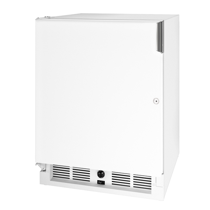 Compact white undercounter refrigerator designed for kitchen and appliances collections with ADA compliance features