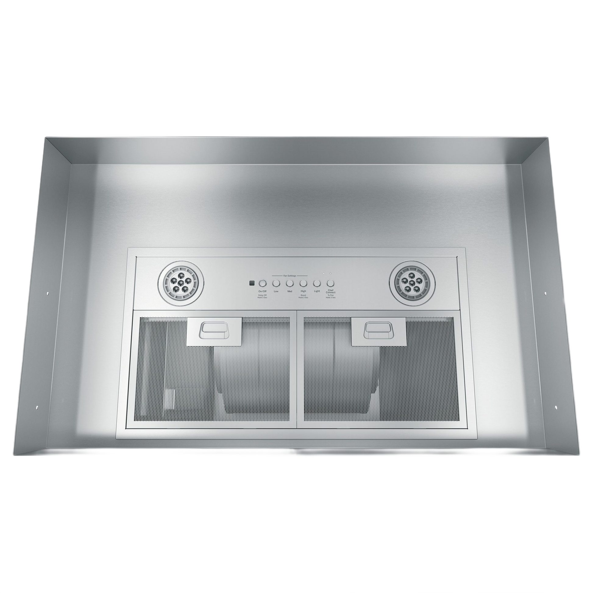 Stainless steel 20-inch custom hood insert with dual fans and dimmable LED lighting for range hoods collection