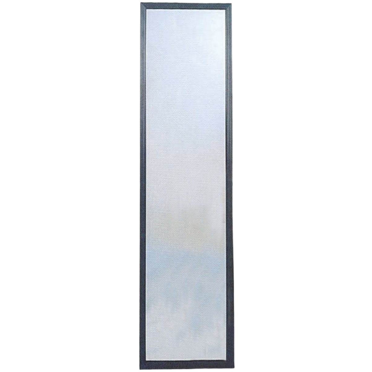 Tall sleek black plastic framed door mirror designed for home improvement and modern interior decor use