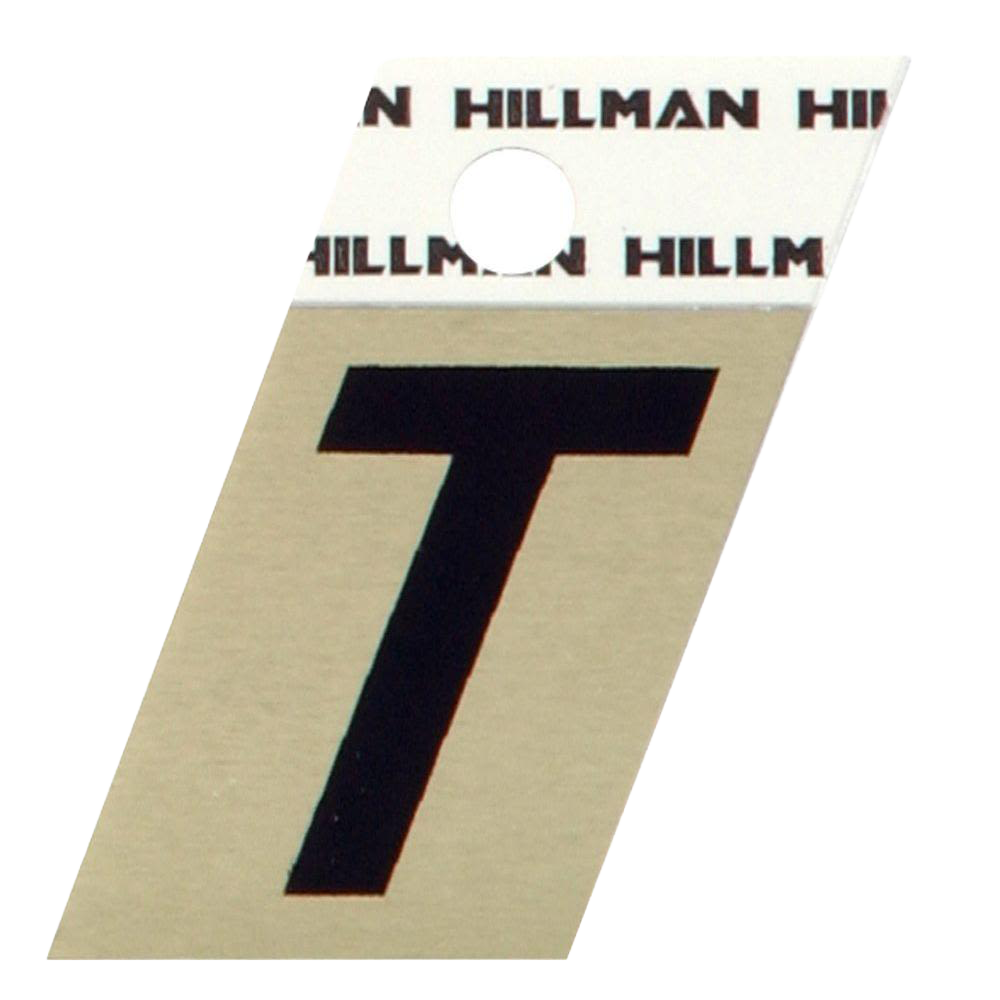 Hillman 1-1/2 Inch Black & Gold Aluminum Angle Cut Sticker Letter T