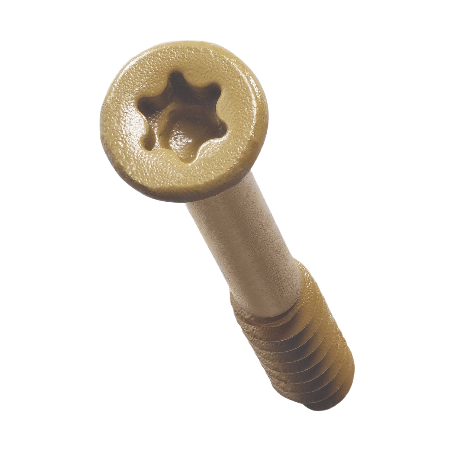 Close-up of a tan exterior wood screw with TORX ttap drive for decking and lumber projects under $50 collections
