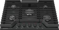 Black 30-inch gas cooktop with five burners and continuous cast iron grates for flexible cooking options
