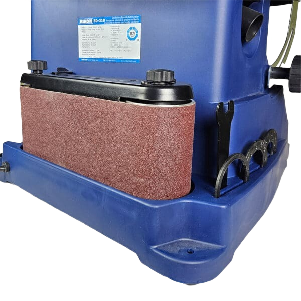 Blue benchtop oscillating belt and spindle sander for precise sanding in power tools and home improvement tasks