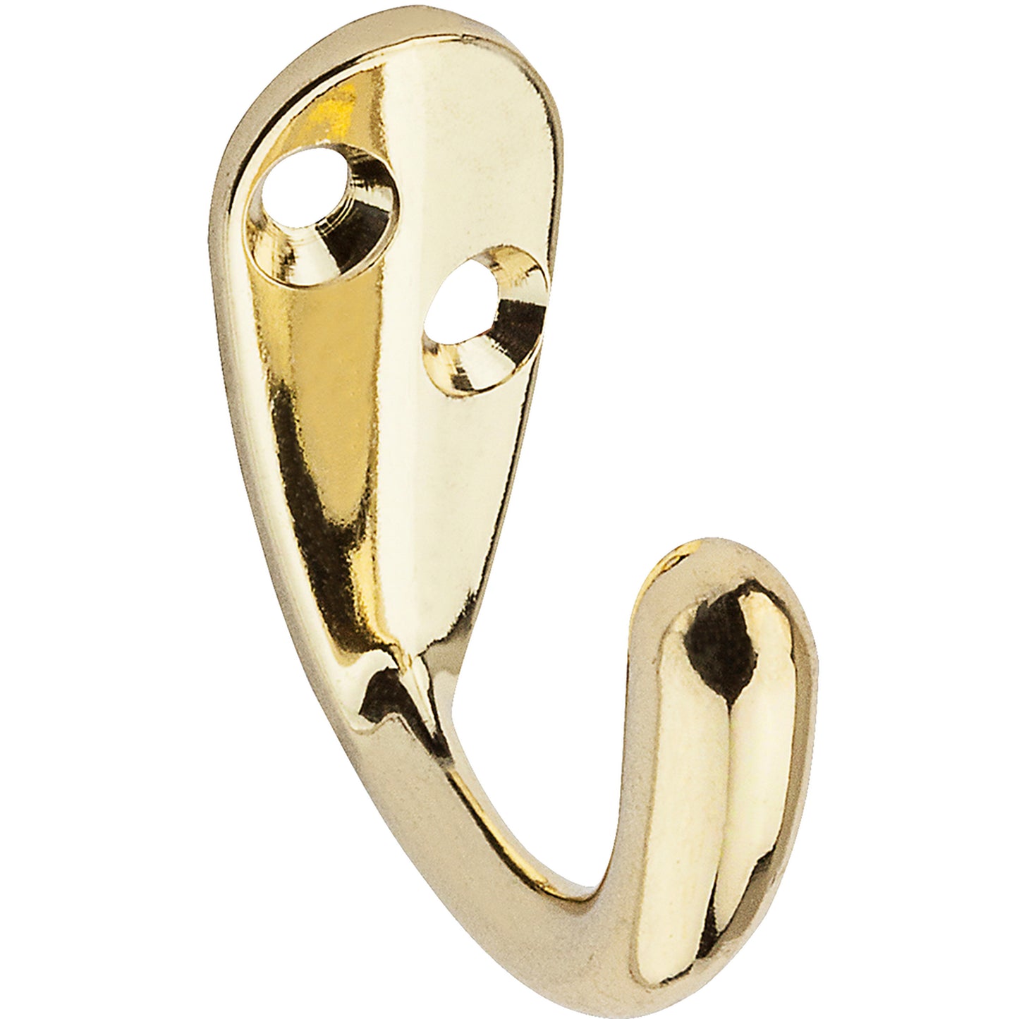 Brass single clothes hook with two screw holes for closet organization and home improvement projects