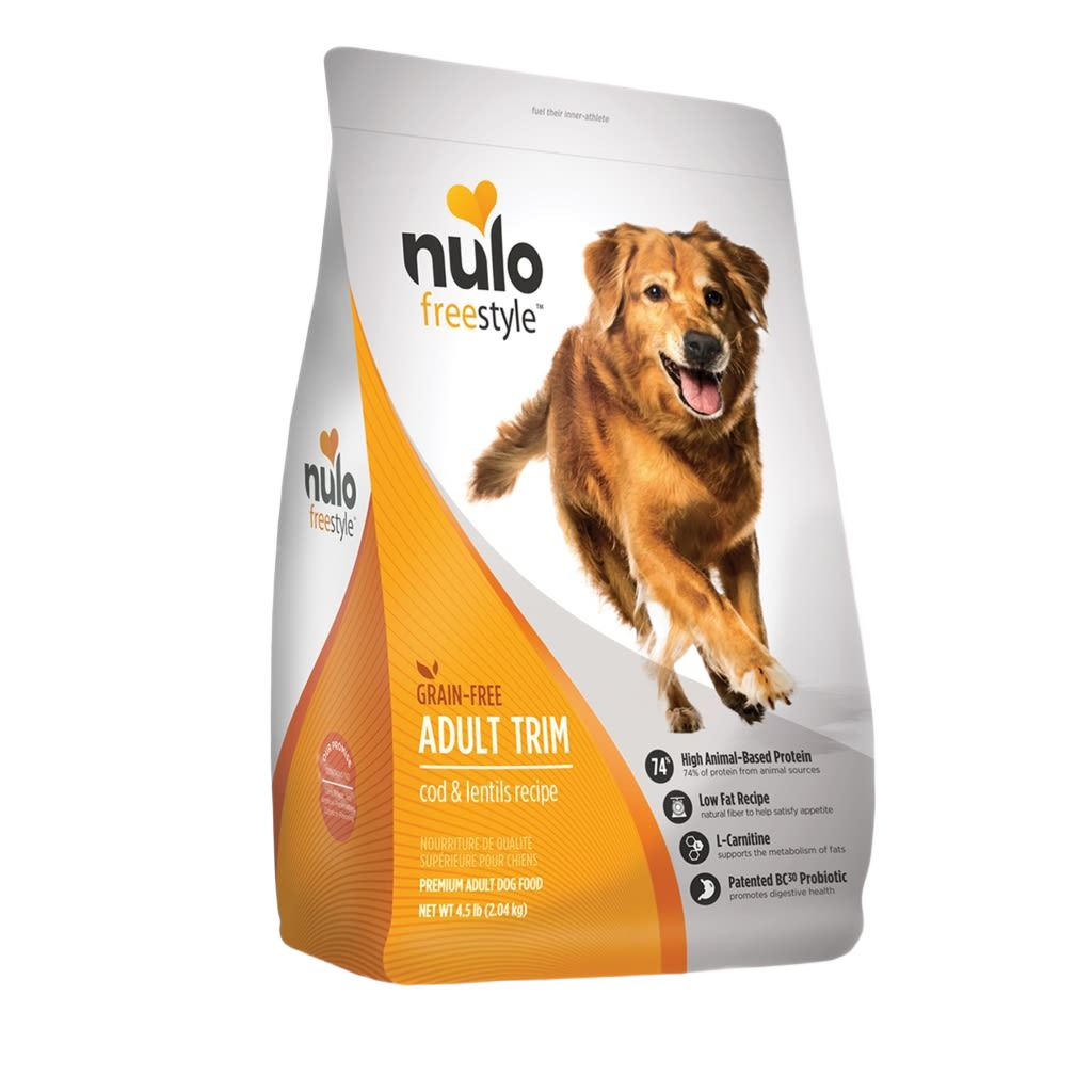 Bag of grain-free adult trim dry dog food with cod and lentils for pet and animal under $50 collections
