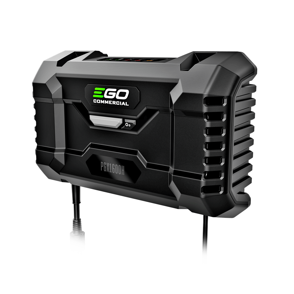 Heavy-duty commercial charging hub with rugged black housing and built-in power connections for tools and home improvement tasks