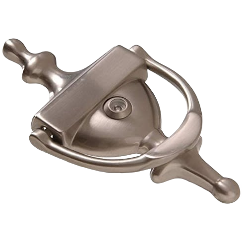 Solid brass door knocker with integrated viewer in satin nickel finish for hardware and home improvement collections under $50