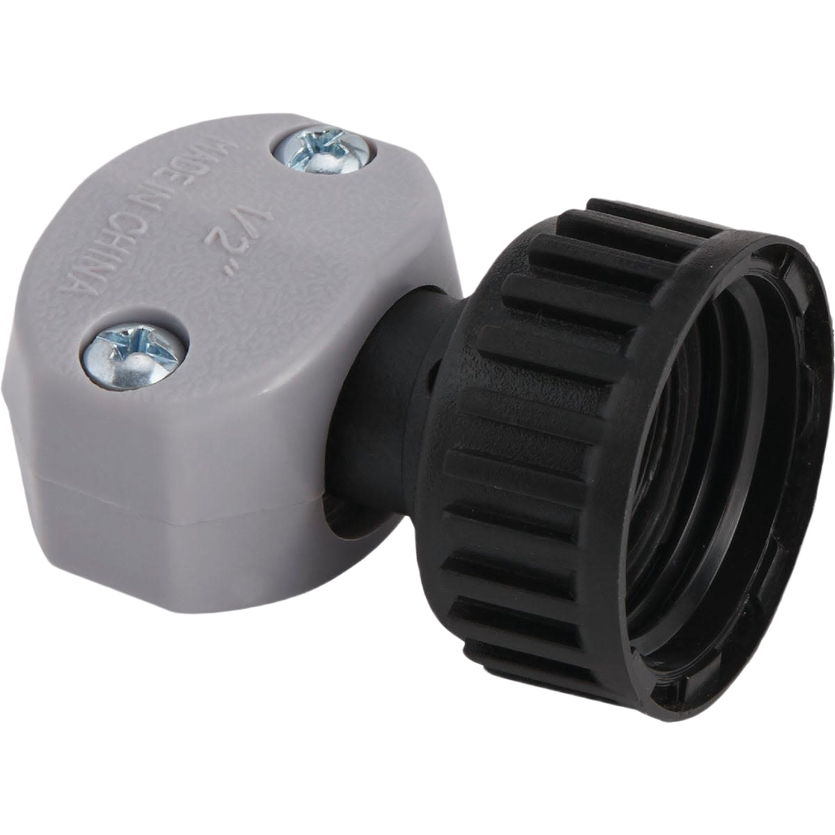 Gray and black poly hose end mender coupling with 1/2 inch connection for watering and irrigation tools under $50 collections