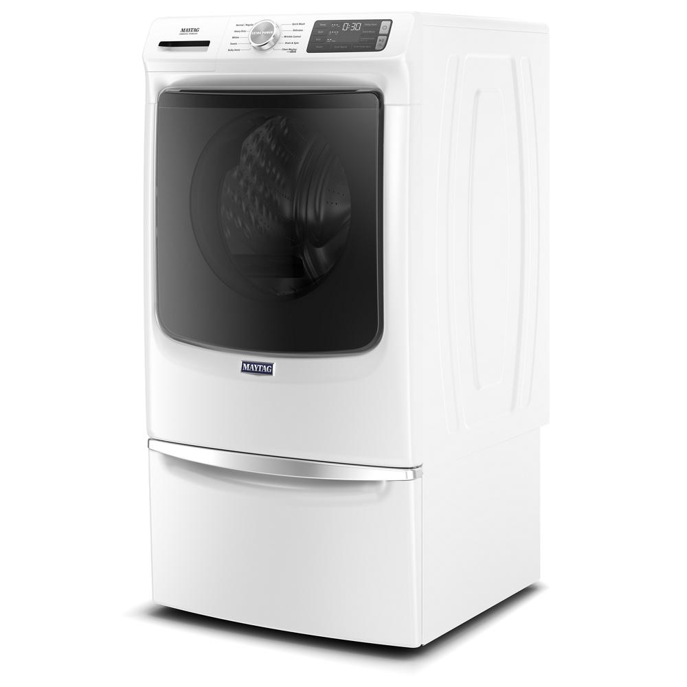 White front load washer with black tinted door, digital display, and control dial in washers and appliances collection
