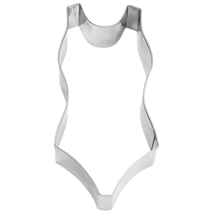 4-inch tinplated steel cookie cutter shaped like a one-piece bathing suit for bakeware and kitchen gadgets collections