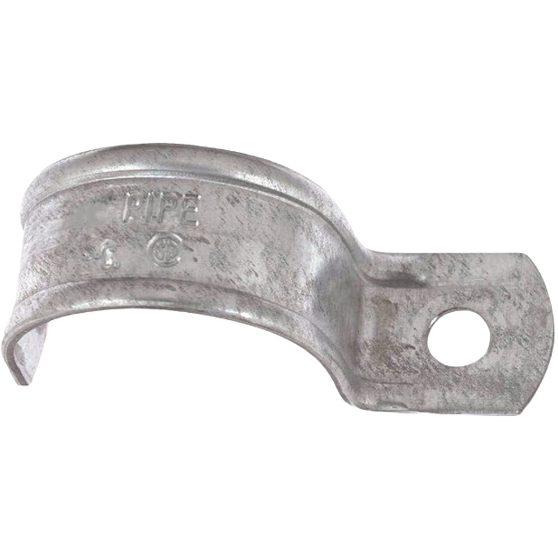 Galvanized steel push-on strap for rigid conduit support, suitable for Electrical and Home Improvement collections.