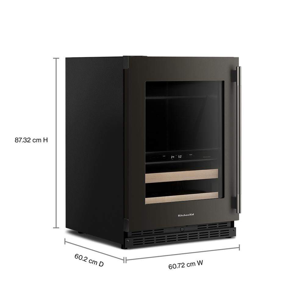 4.8 Cu. Ft. 24-Inch Beverage Center with Left Door Swing and 14-Wine Bottle Capacity with Wood-Front Racks in Black Ore