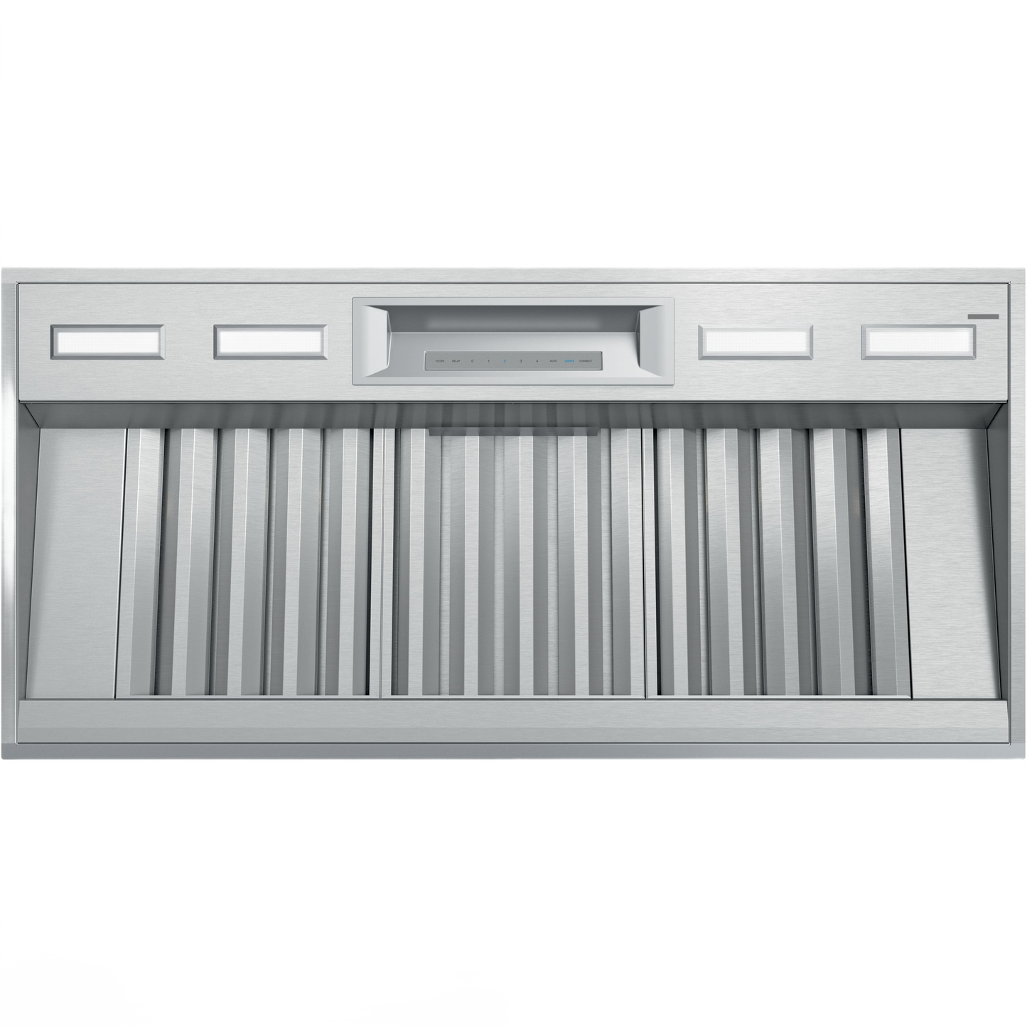 Stainless steel custom insert vent hood with digital controls, part of Thermador Over the Range and Kitchen & Kitchenware collections