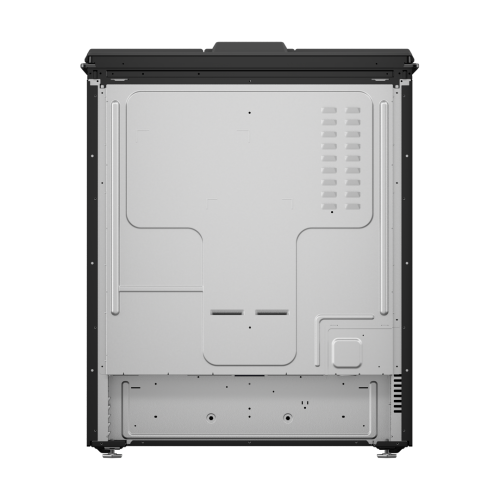 Top view of stainless steel interior and ventilation panel of 30-inch gas slide-in range in kitchen appliances collection