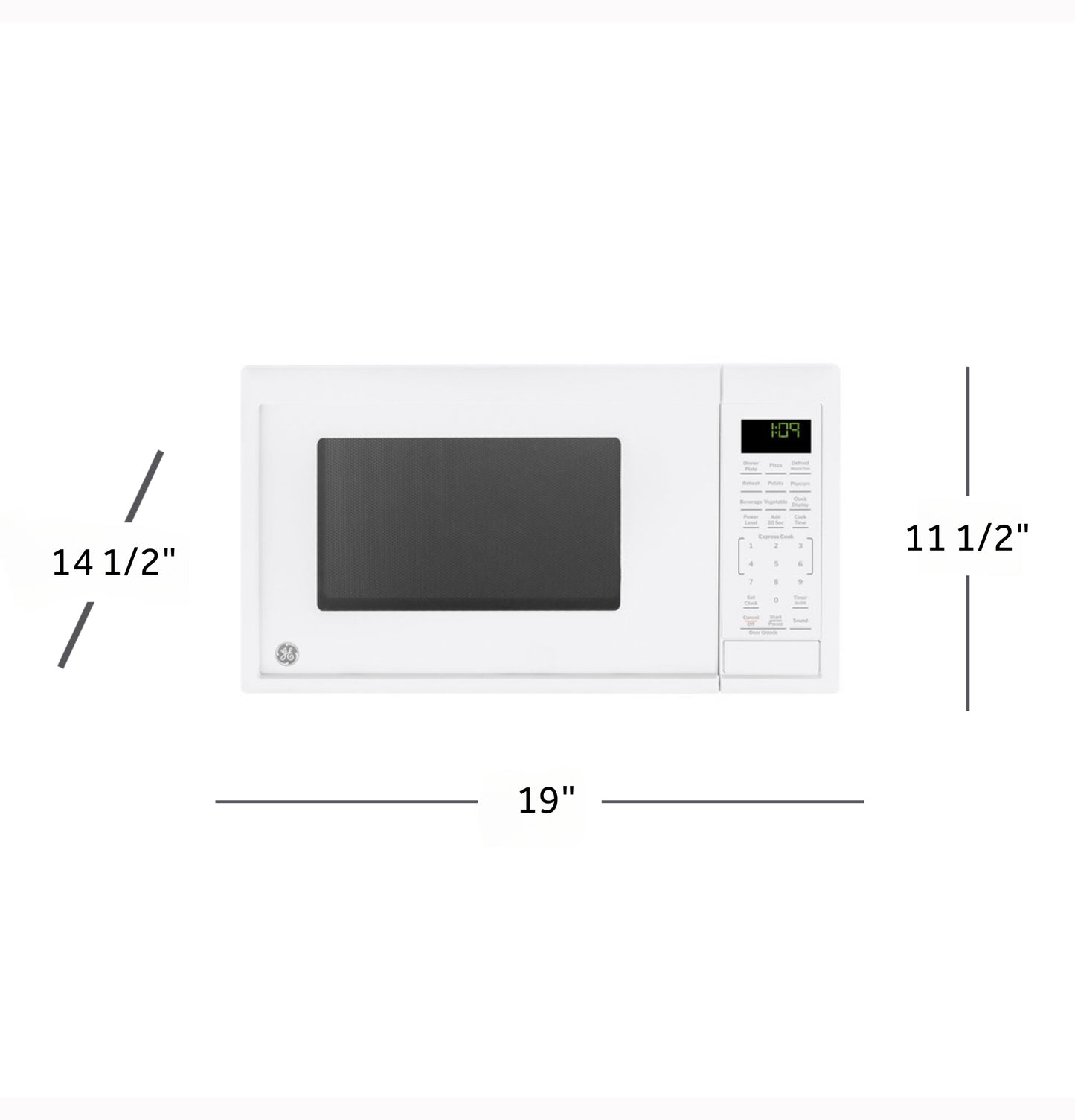 White countertop microwave with digital display and control panel in kitchenware and appliances collection