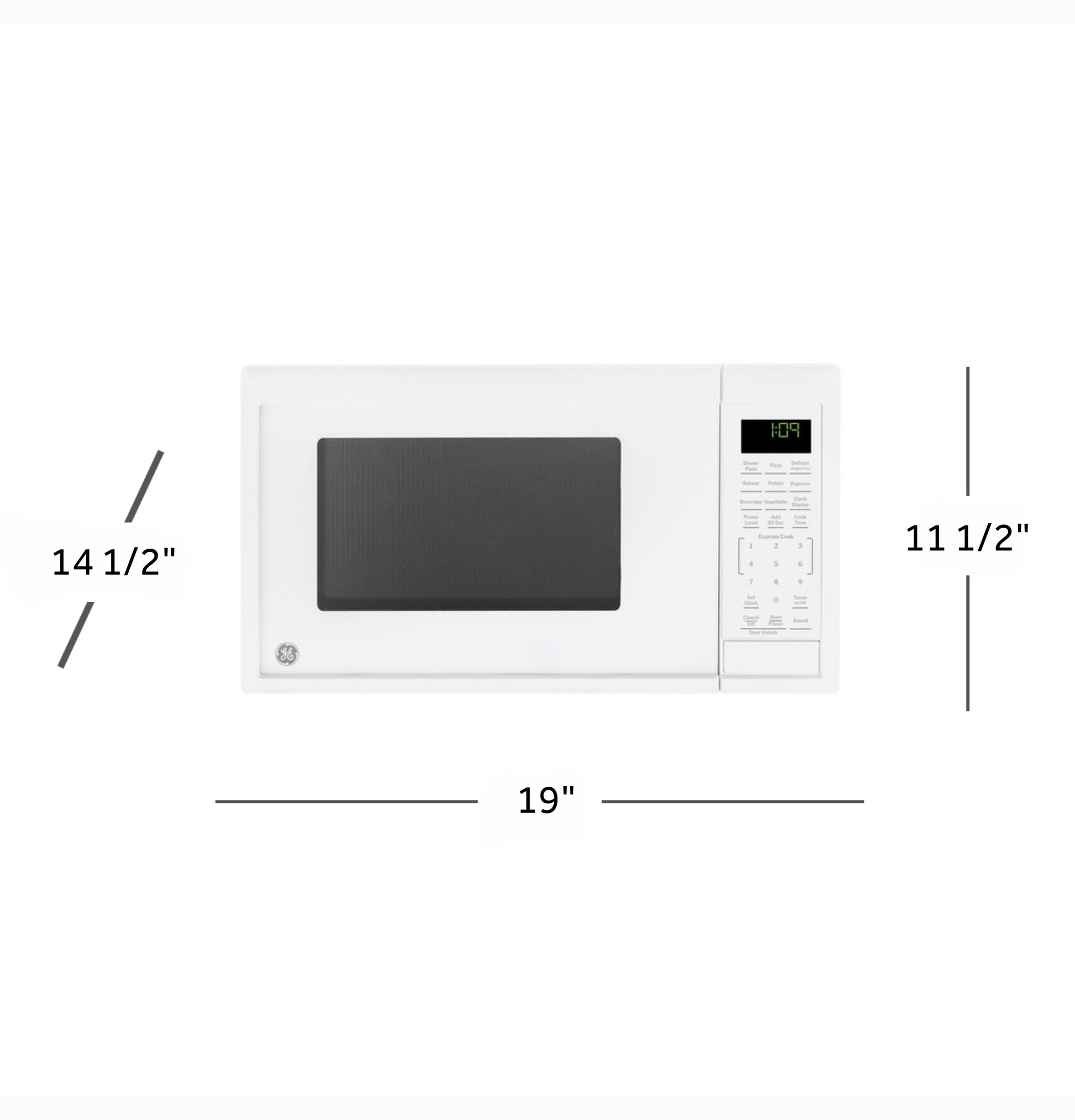 White countertop microwave with digital display and control panel in kitchenware and appliances collection