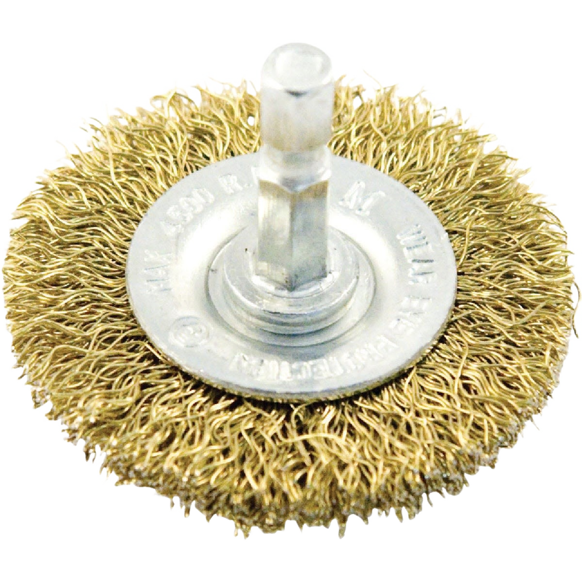 3-inch coarse brass coated wire wheel with drill mount for power tool and woodworking accessory use
