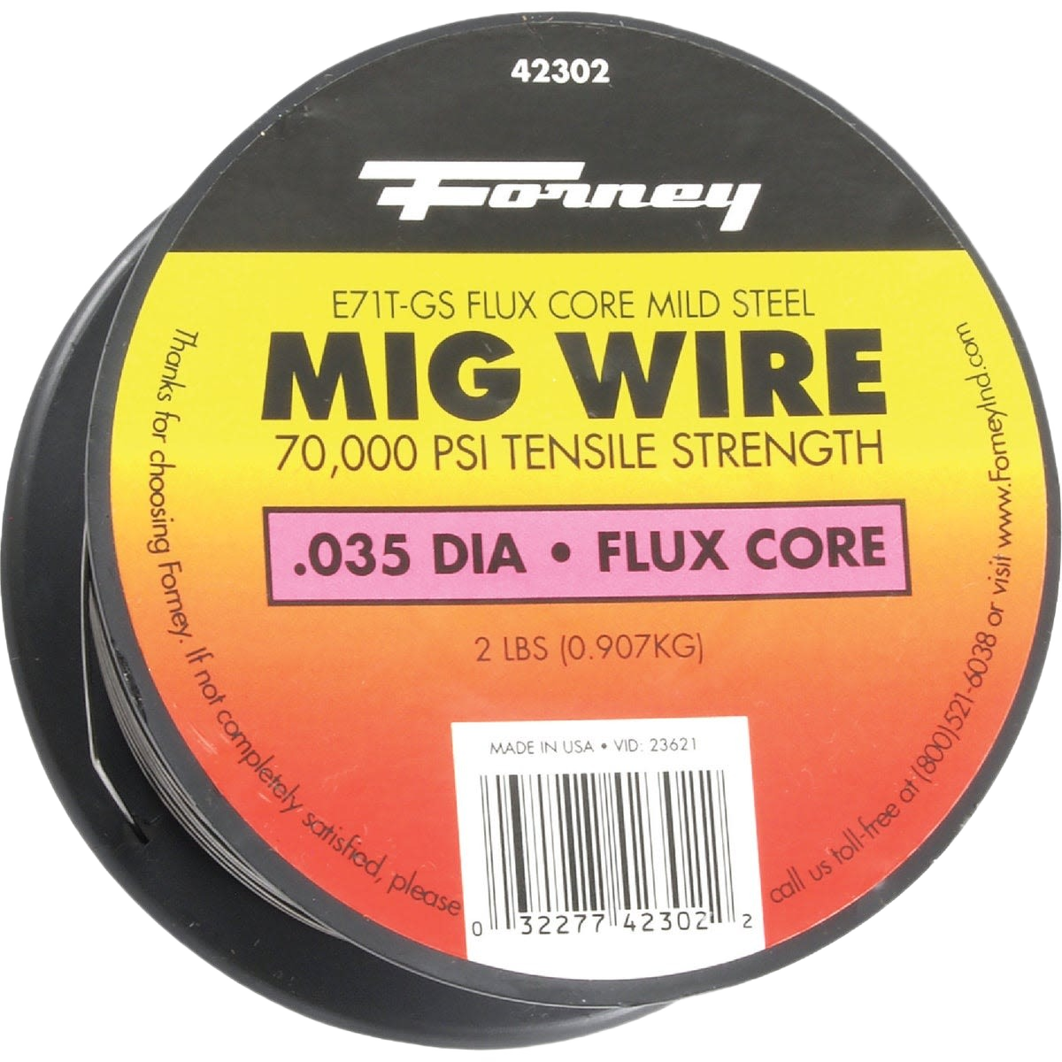 Forney Flux Core Mild Steel Mig Wire, 0.035 In. 2 Lb
