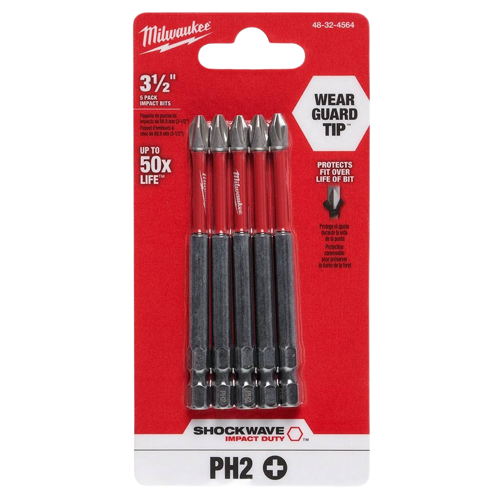 Pack of five durable PH2 Phillips impact duty drill bits with Wear Guard Tip for enhanced tool longevity in Home Improvement tools