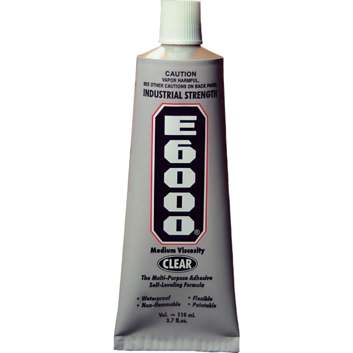 Tube of clear industrial strength E6000 multi-purpose adhesive for flexible, waterproof bonding in home improvement projects