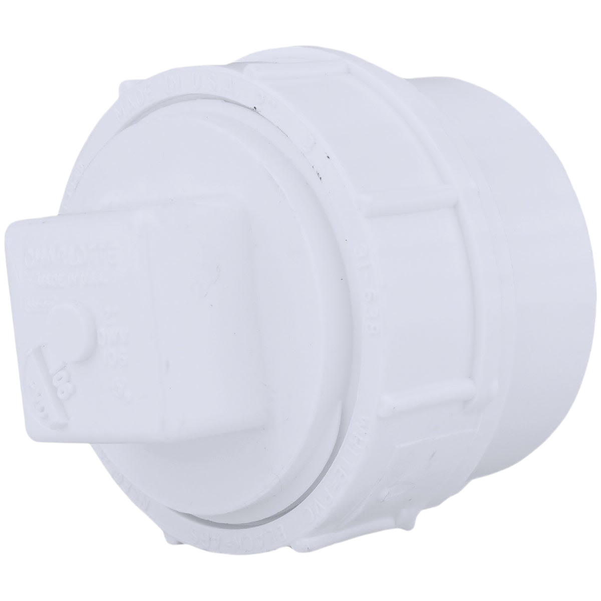 White PVC cleanout fitting with threaded plug for plumbing maintenance in pipes and fittings collection