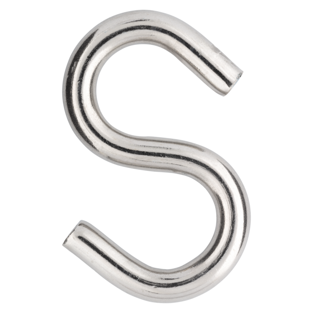 Stainless steel heavy-duty open S hook for versatile hanging and securing in hardware and fasteners collections