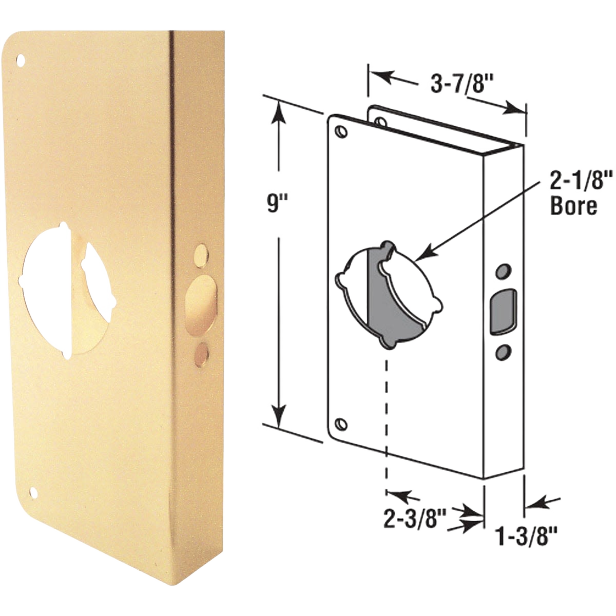 Brass door reinforcement plate with detailed dimensions for hardware and home improvement collections under $50
