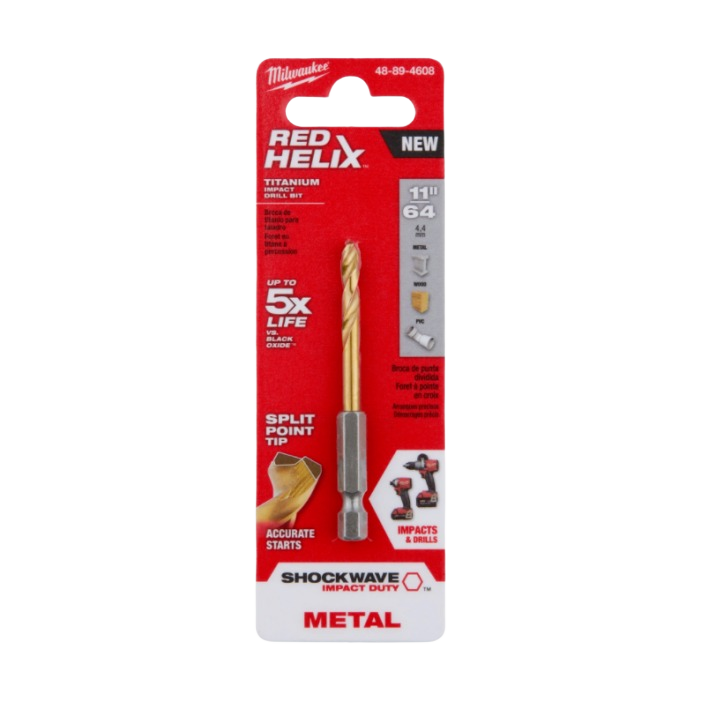 Milwaukee SHOCKWAVE RED HELIX 11/64 titanium drill bit for durable metal drilling in power tool accessories under $50 collections