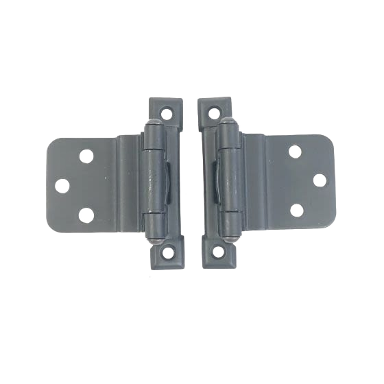 Pair of smooth black offset cabinet hinges with self-closing mechanism for home improvement projects