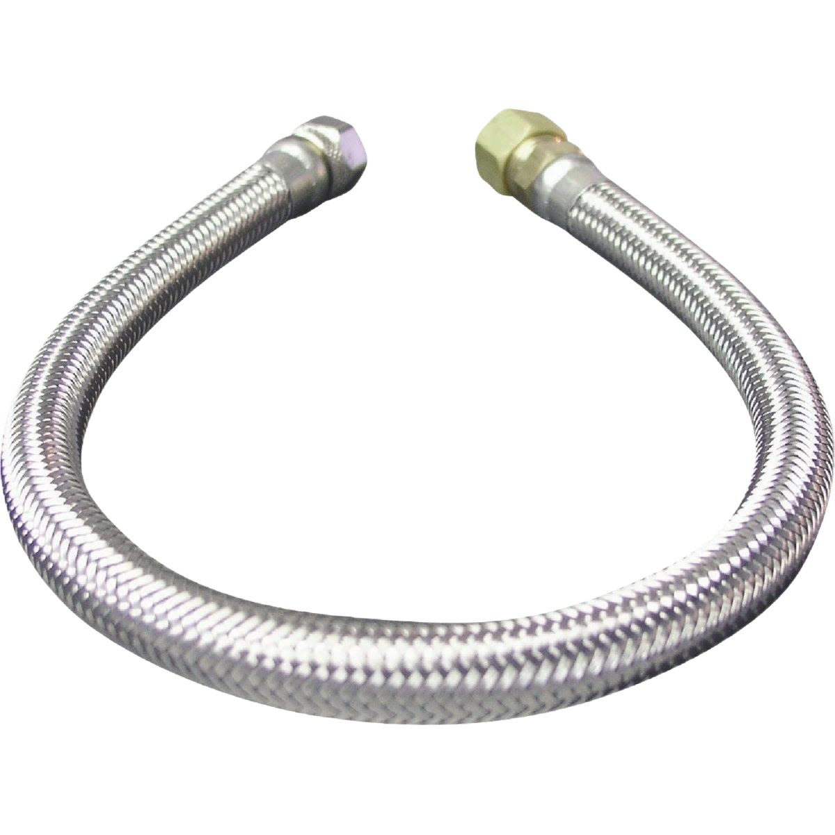 Braided stainless steel faucet connector with 3/8 inch fittings for plumbing repair and home improvement projects