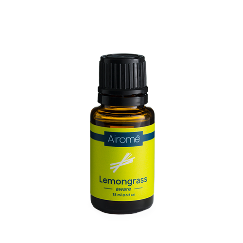 Amber glass bottle of lemongrass essential oil with black cap for home decor and under $50 collections