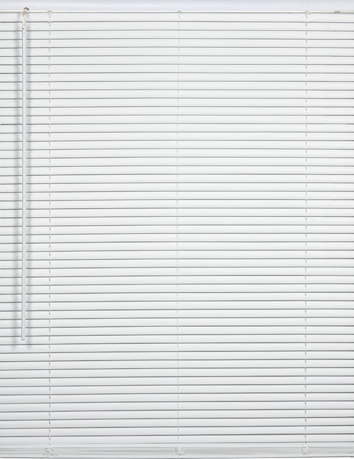 White vinyl cordless mini blind with horizontal slats for easy light control in home improvement projects