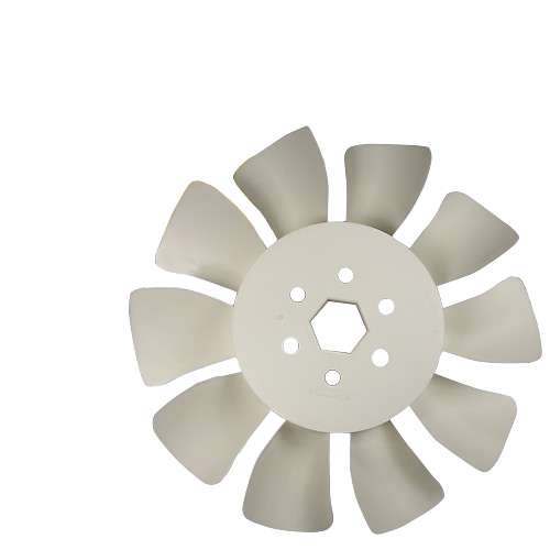 White plastic cooling fan blade with nine curved blades for automotive and machinery applications