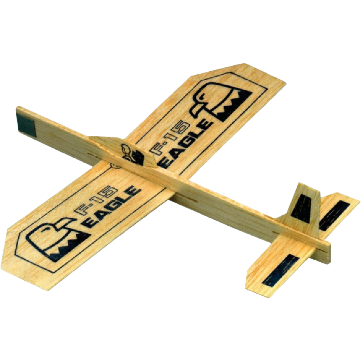 Lightweight balsa wood glider plane with printed eagle graphics designed for indoor and outdoor play.