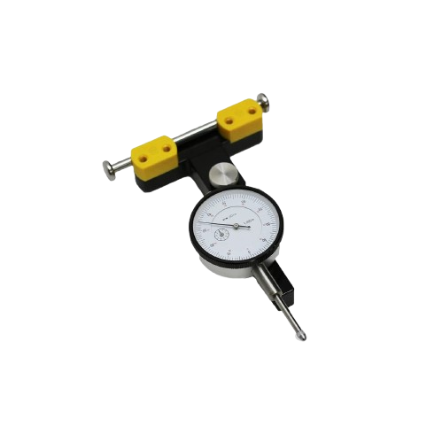 Precision dial indicator gauge with yellow mounts for table saw alignment in power tool accessories and saw accessories collections