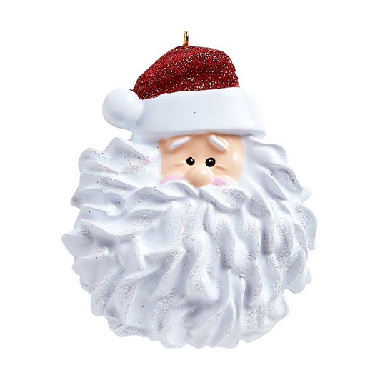 Personalized Santa face ornament with glittery white beard and red hat from Christmas Ornaments & Tree Decorations under $50 collection