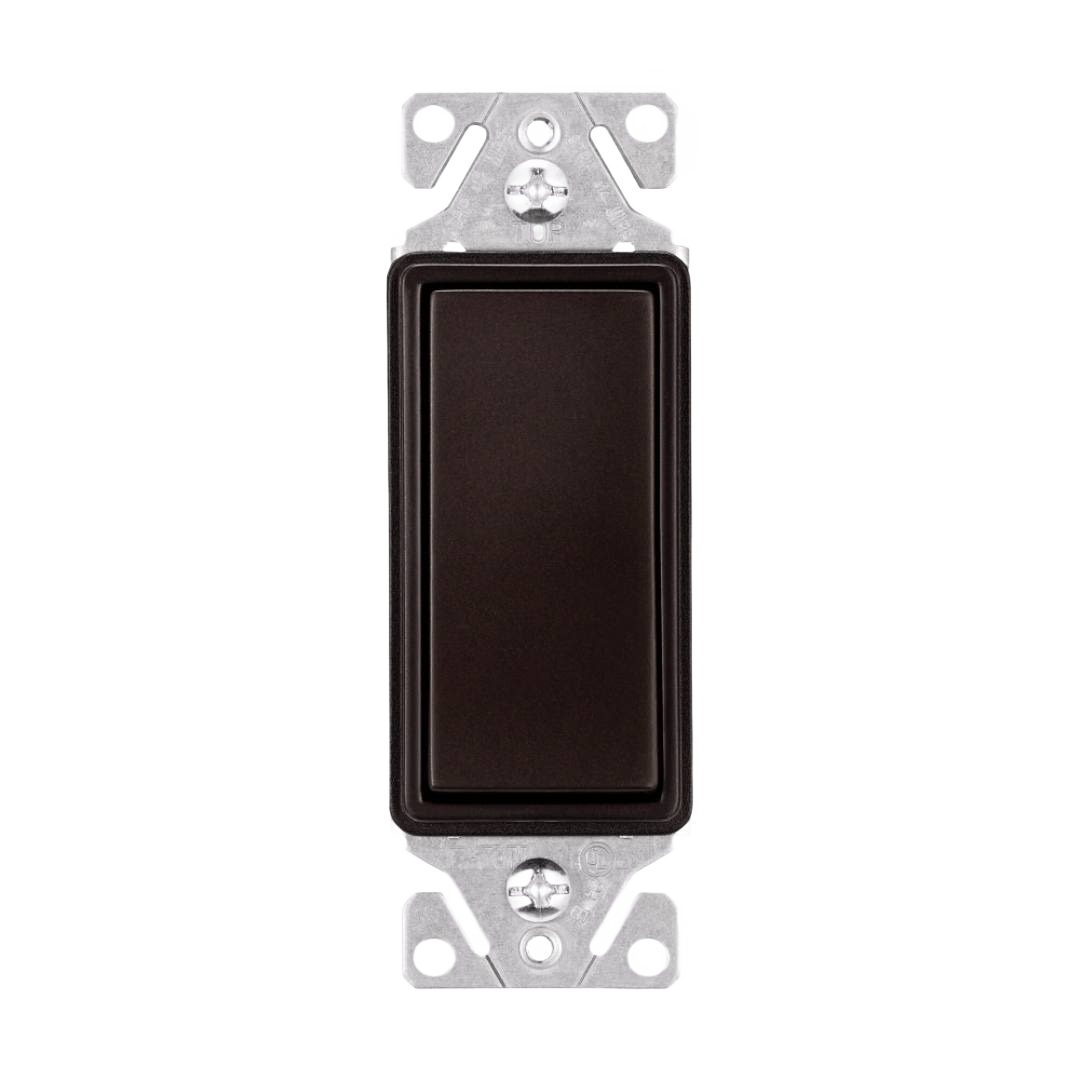 Oil rubbed bronze 3-way decorator light switch with metal mounting bracket for home improvement projects