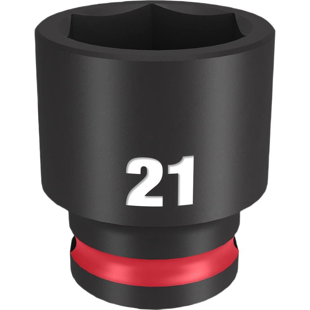 21-mm impact duty 3/8" drive six-point socket with red accent for Milwaukee hand tools and woodworking projects