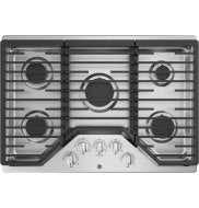 Built-in stainless steel gas cooktop with five burners and dishwasher safe grates from gas cooktops collection