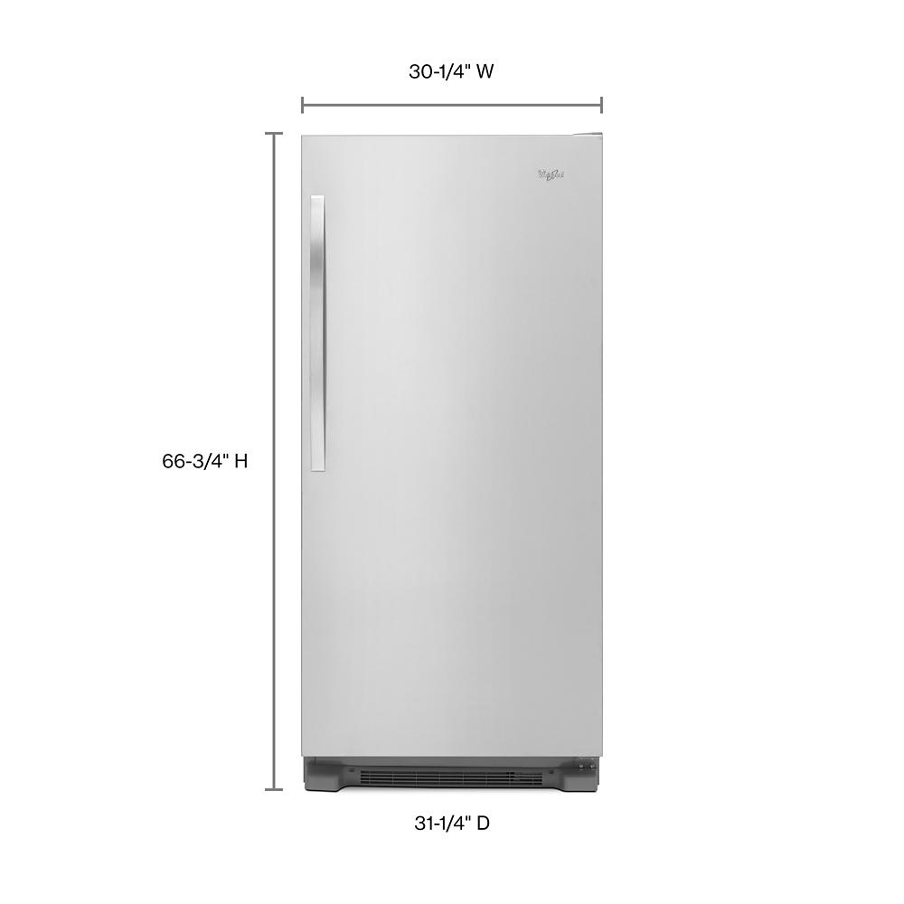Front view of a stainless steel single-door refrigerator with handle in appliances and kitchen collections