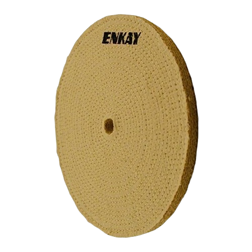 Beige circular buffing wheel with 5/8 inch center hole for woodworking tool accessories and home improvement tasks