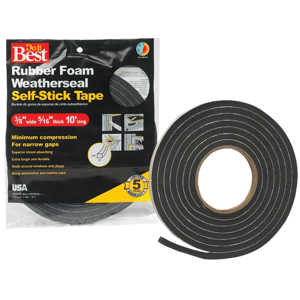 Black rubber foam weatherseal tape with self-adhesive backing for home improvement and hardware projects under $50 collections