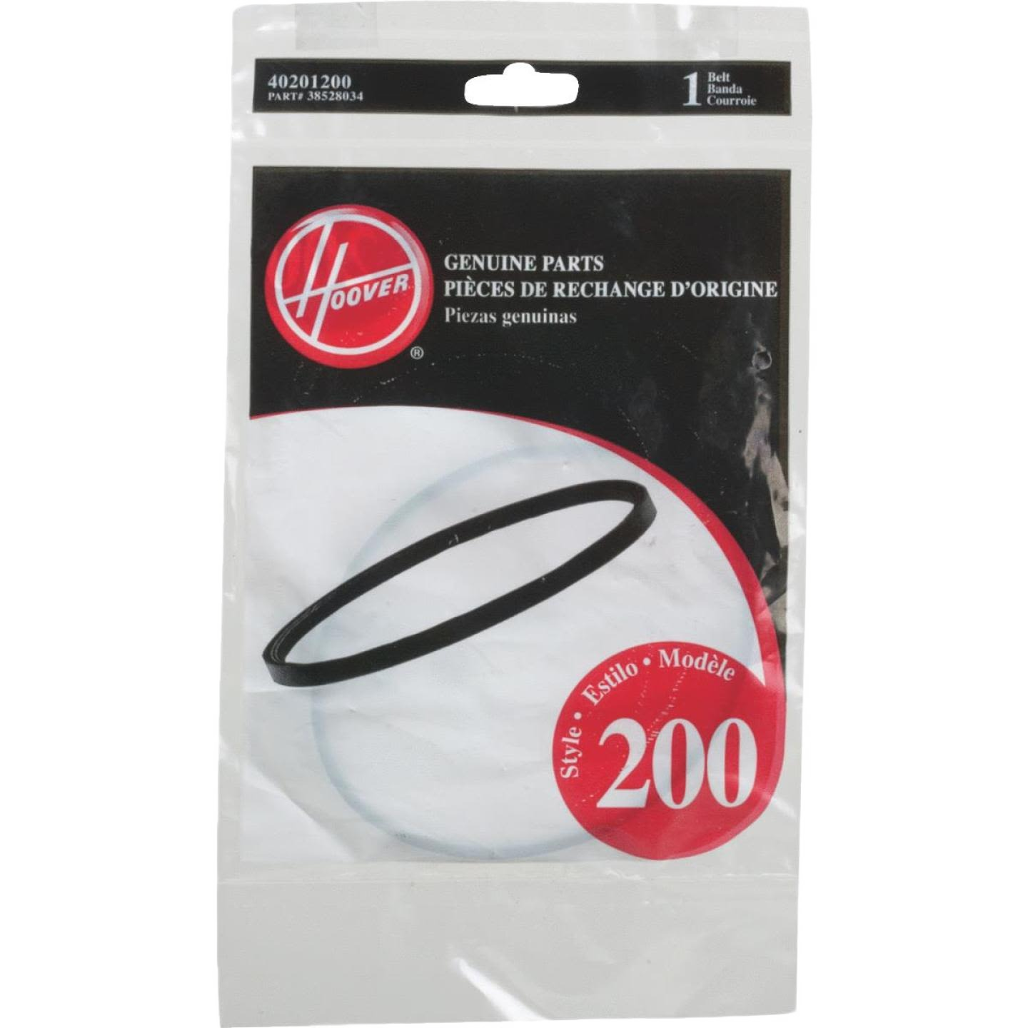 Replacement vacuum cleaner belt for Hoover 200 model, packaged for easy home maintenance and repair tasks