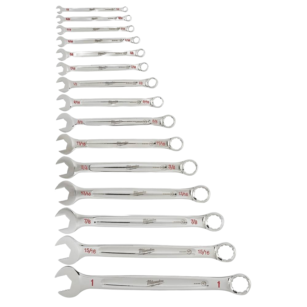 Set of polished combination wrenches with open-end and box-end design for hand tools and home improvement collections