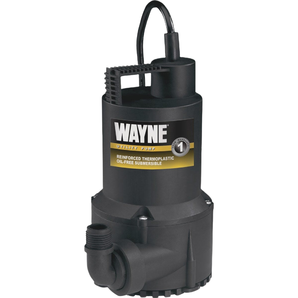 Black reinforced thermoplastic submersible utility pump designed for continuous-duty home improvement tasks