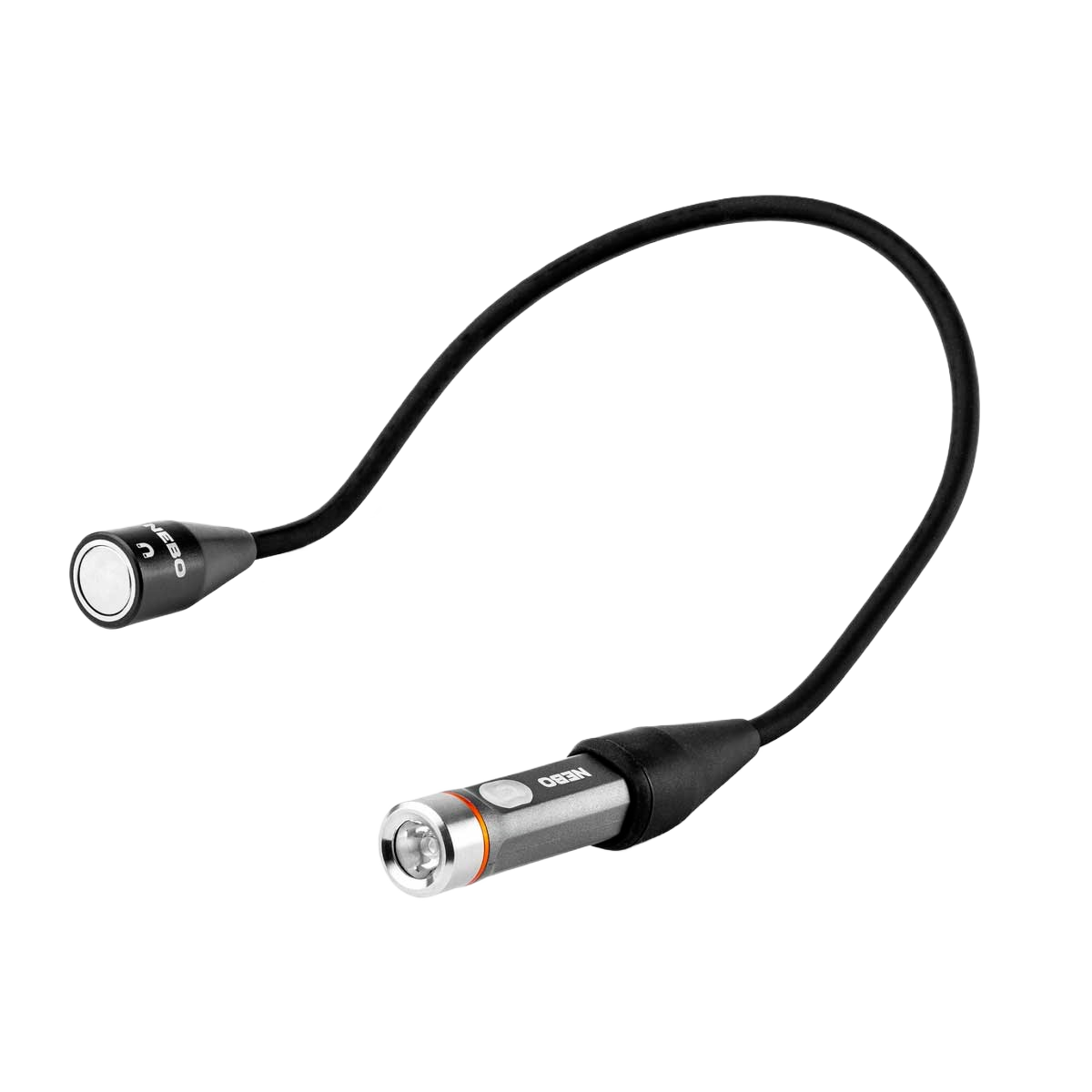 Flexible black and silver task light with adjustable neck and LED bulb for tools and home improvement tasks