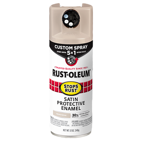Rust-Oleum satin protective enamel spray in French Beige with 5-in-1 custom spray feature for home improvement