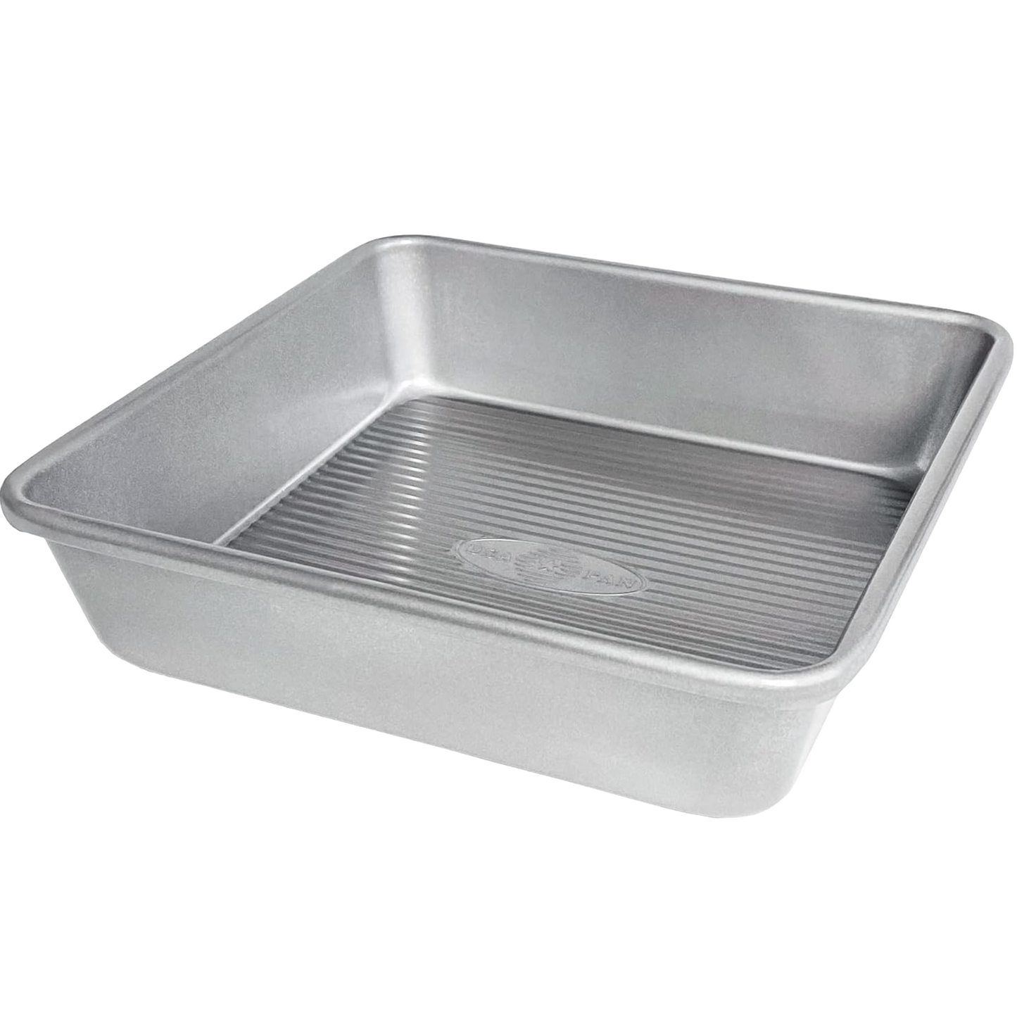 Square silver nonstick cake pan with ridged base for even baking in kitchenware and bakeware collections